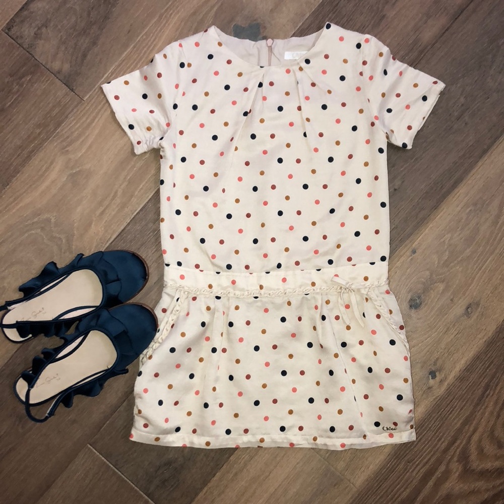 Chloe dress! Beige w/navy orange burgundy yellow
